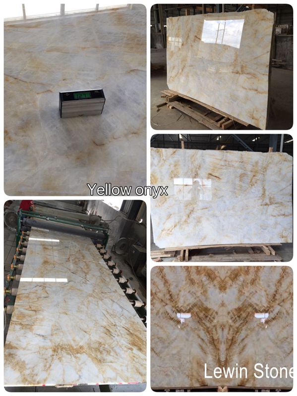 Golden Onyx polished marble slab