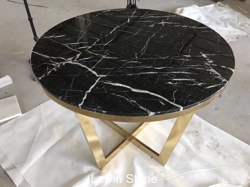 Nero Black Marquina Marble Round Table 