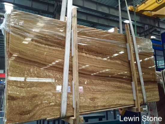 China Wooden Yellow polished marble slab